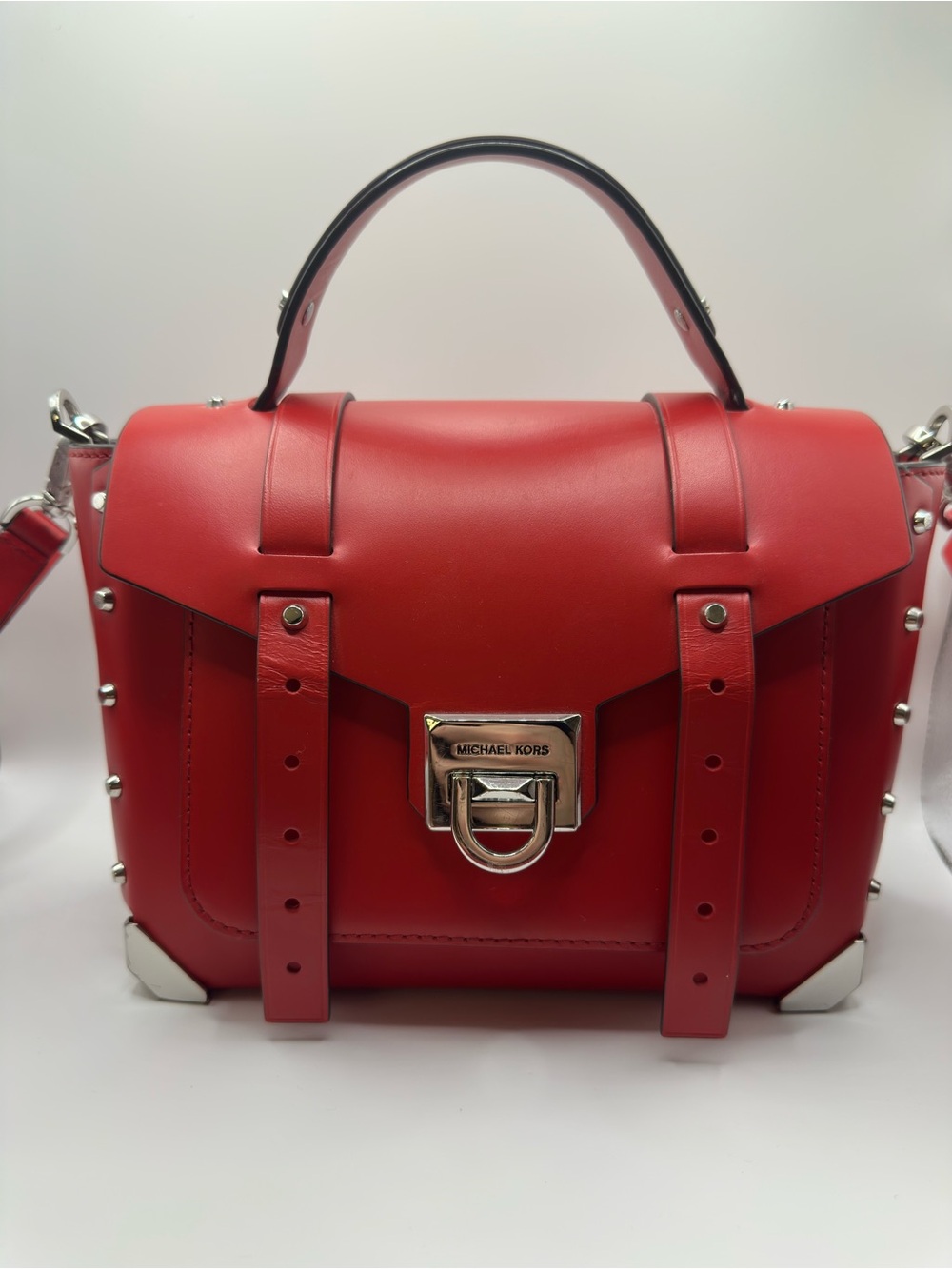 Michael Kors Red Leather Structured Satchel with Silver Hardware - Picture 4 of 11